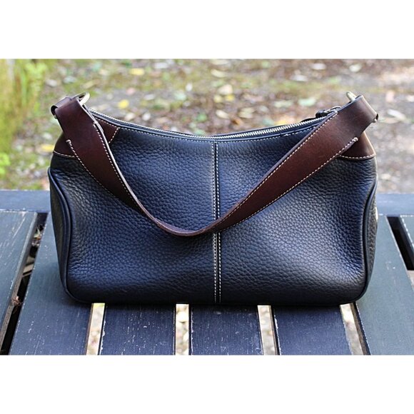 Dooney & Bourke Y2K Vintage - AWL - Short Strap Hobo Black + Brown Pebbled, USA - Picture 2 of 13